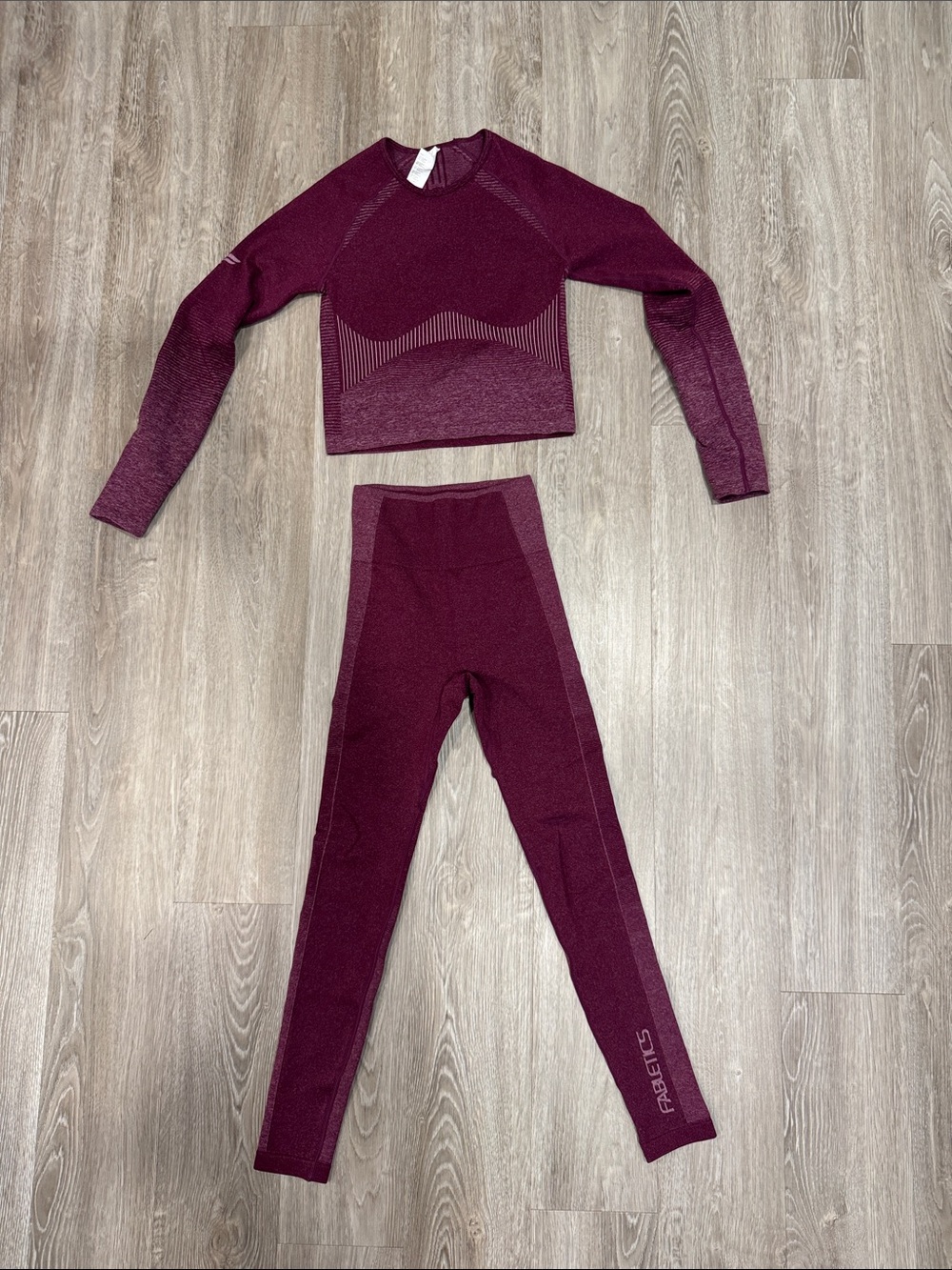 Fabletics Burgundy Seamless Long Sleeve Crop Top & High-Waist Leggings Set